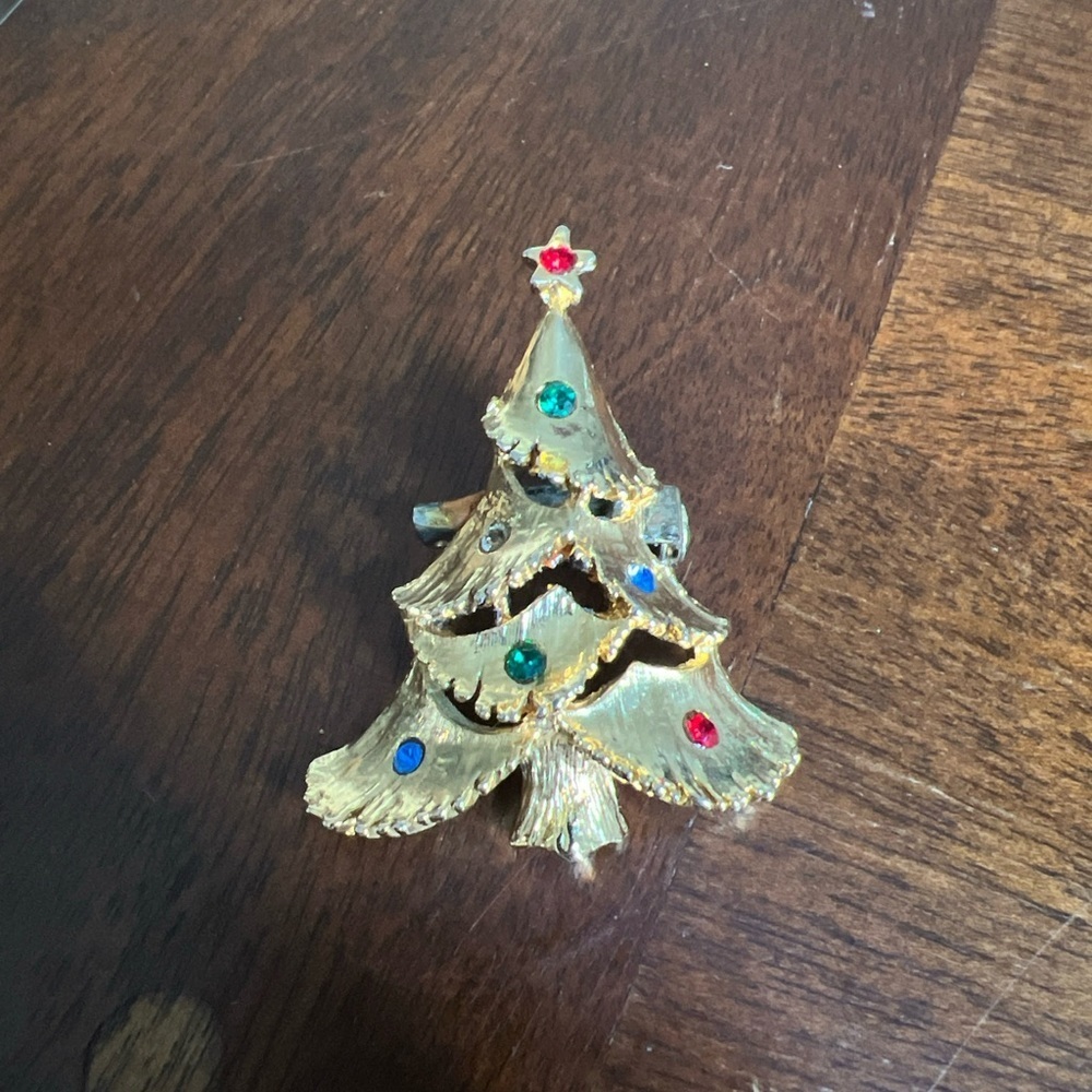 VTG FABULOUS J J JONETTE "FRUIT-SALAD" RS HOLIDAY CHRISTMAS TREE BROOCH PIN